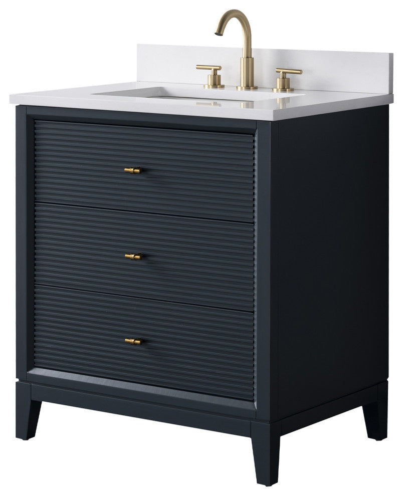 Vanity Art Bathroom Vanity with Engineered Marble Top and Sink, Vintage Spruce Blue, 30", Golden Brushed