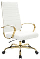 LeisureMod Benmar High-Back Leather Office Chair With Gold Frame White