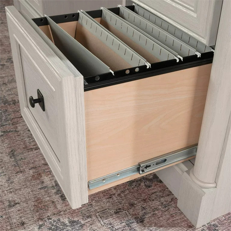 Classic Desk, Multiple Drawers With Round Pull Handles, Glacier Oak/Rosso Slate