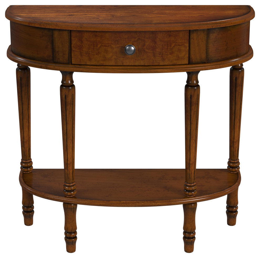 Mozart Hand-Painted Demilune Console Table, Tuscan Cream, Antique Cherry