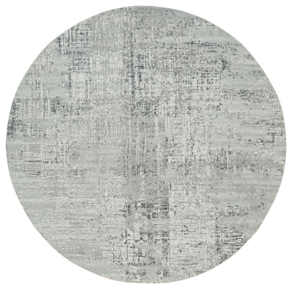 Light Gray Modern Design Natural Wool Hand Knotted Round Oriental Rug 6'1"x6'1"