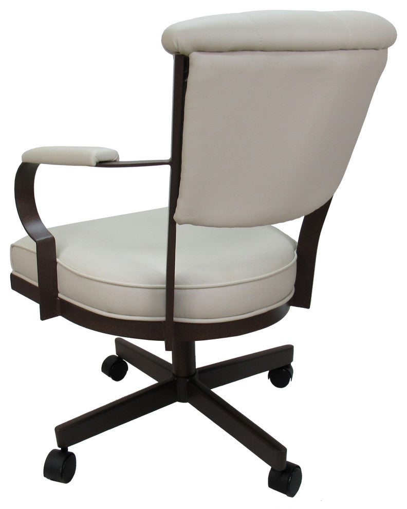 Set of 4, Miami Swivel Metal Caster Chairs, Reading Base, Beige Vinyl, Brown