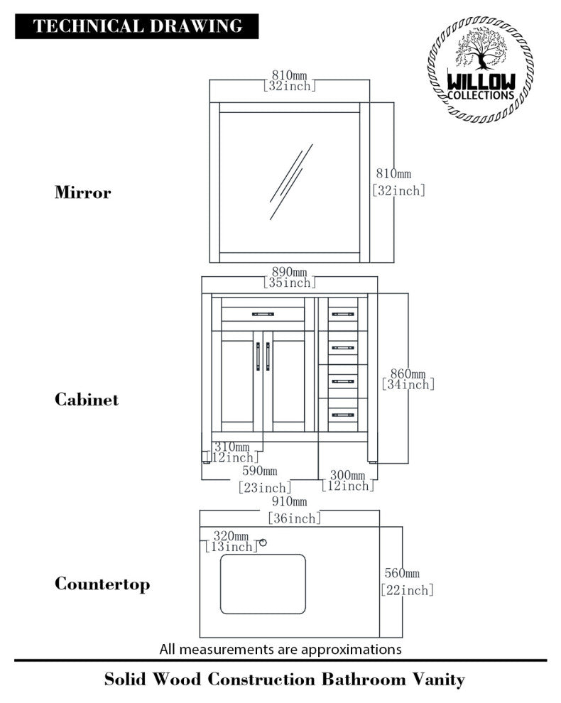 Cambridge 36 Left Offset Bath Vanity in White 2" Calacatta Laza
