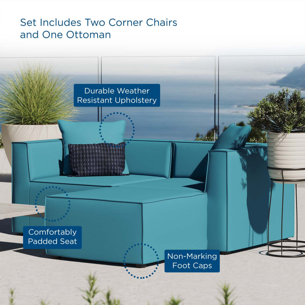 Lounge Loveseat Chaise Sofa, Fabric, Blue, Modern, Outdoor Patio Balcony Garden