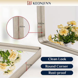 Metal Frame Decorative Rectangular Wall Mount Mirror, Sliver, 30"x36"