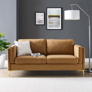 Kaiya Performance Velvet Sofa-Cognac