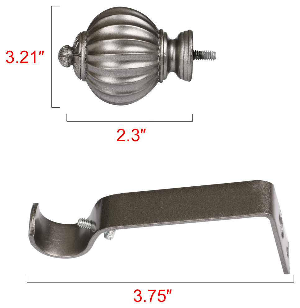Utopia Alley Curtain Rod With Decorative Round Finials, 48-86", Pewter