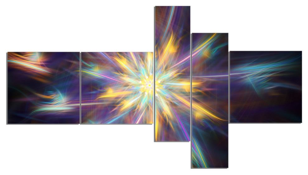 Shining Multi Color Exotic Flower, Floral Canvas Art Print, 60"x32", 5 panels