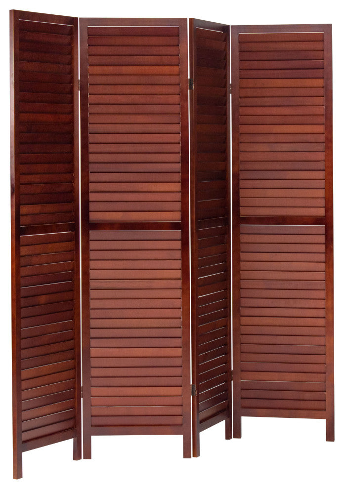 6' Tall Wooden Louvered Room, Walnut, 4 Panel