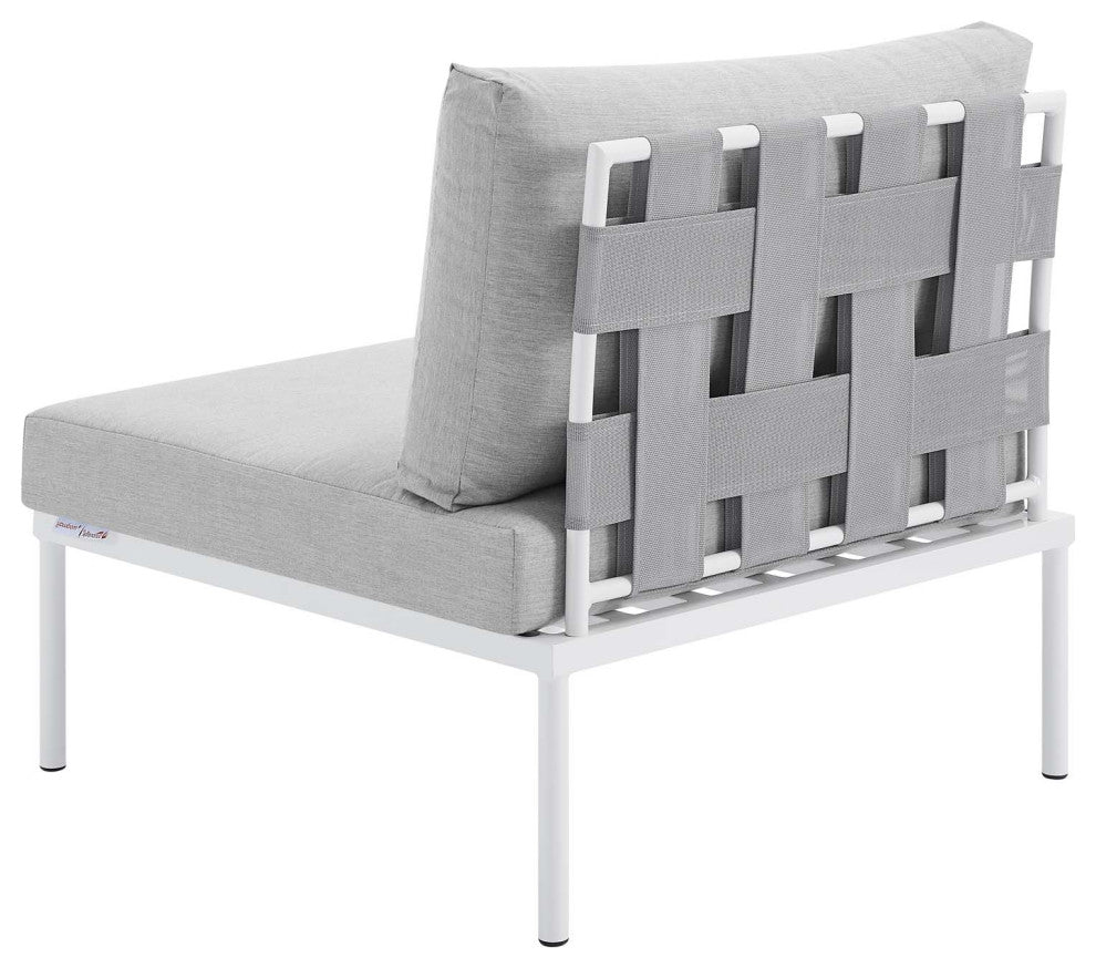 Lounge Sectional Sofa Chair Table Set, Sunbrella, Aluminum, Gray, Outdoor