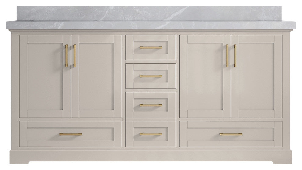 Boston 72" Double Sink Bath Vanity in Fine Grain 2" Pearl Gray