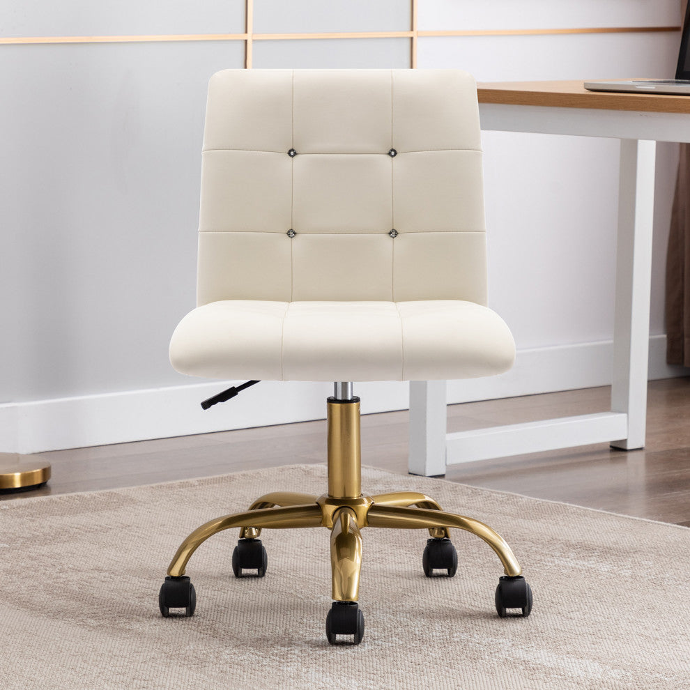Rhinestone Square Tufted Desk Chair, White-Pu