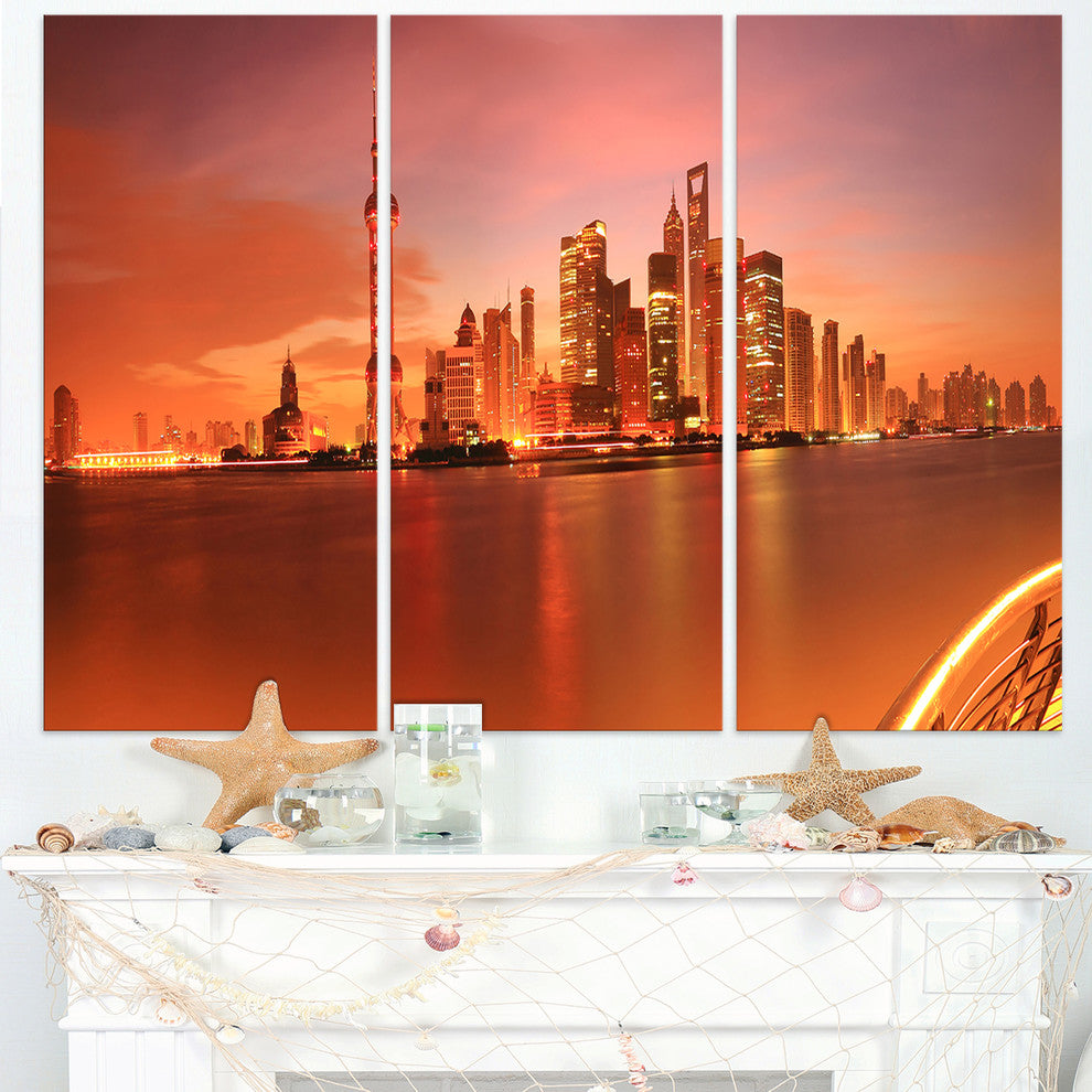 "Shanghai Lujiazui Skyline" Photography Wall Art, 3 Panels, 36"x28"