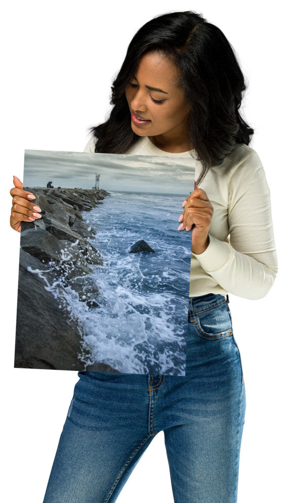 Splashing on the Jetty Landscape Photo Unframed Wall Art Print, 11" X 14"