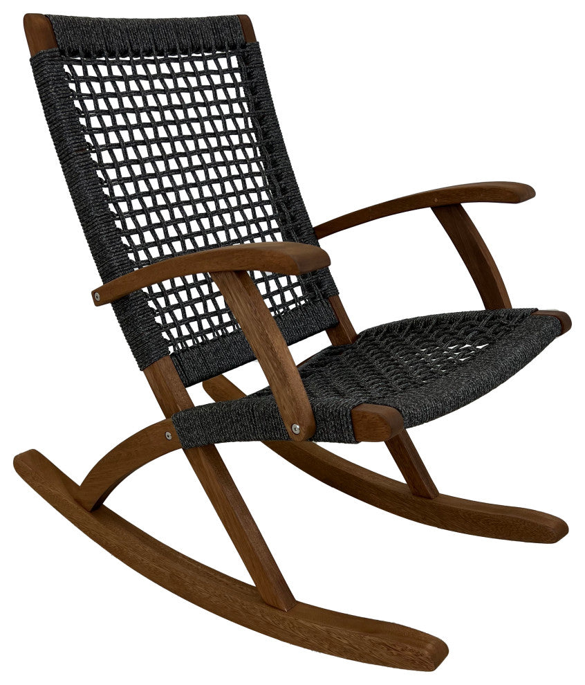 Eucalyptus and Grey Rope Rocking Chairs With Round Accent Table
