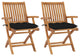 Vidaxl Garden Chairs, Set of 2, With Black Cushions Solid Teak Wood