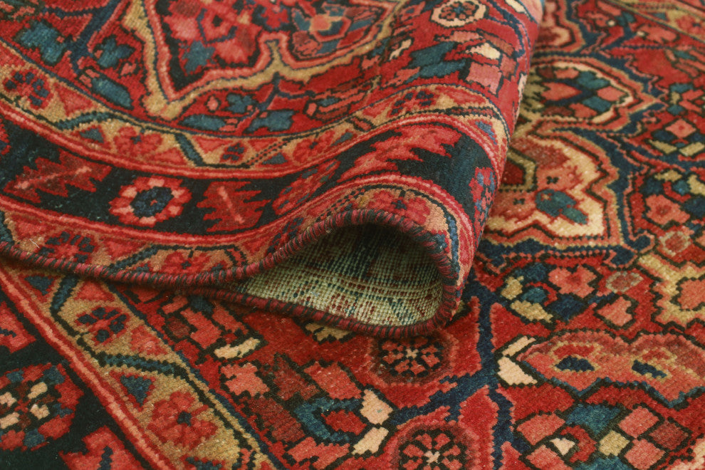 Fine Vintage Distressed Garland Red/Navy Runner, 3'7x11'4