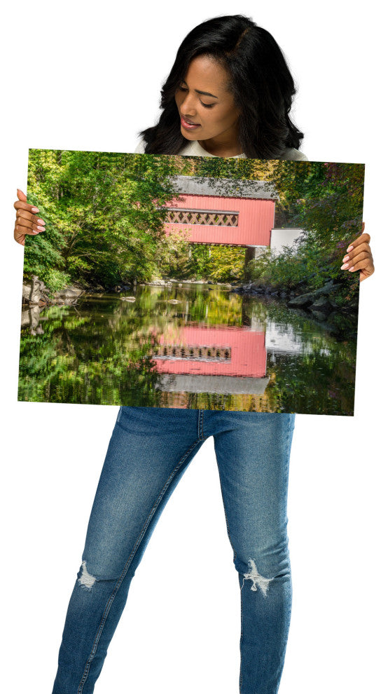 The Reflection of Wooddale Covered Bridge Unframed Wall Art Print, 18" X 24"