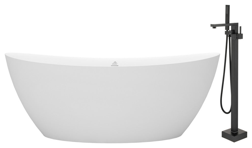 59 inch Double-headed Raised Solid Surface Soaking Tub with Standing Faucet