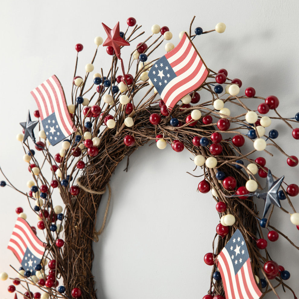 22"D Patriotic/Americana Flag and Berry Wreath