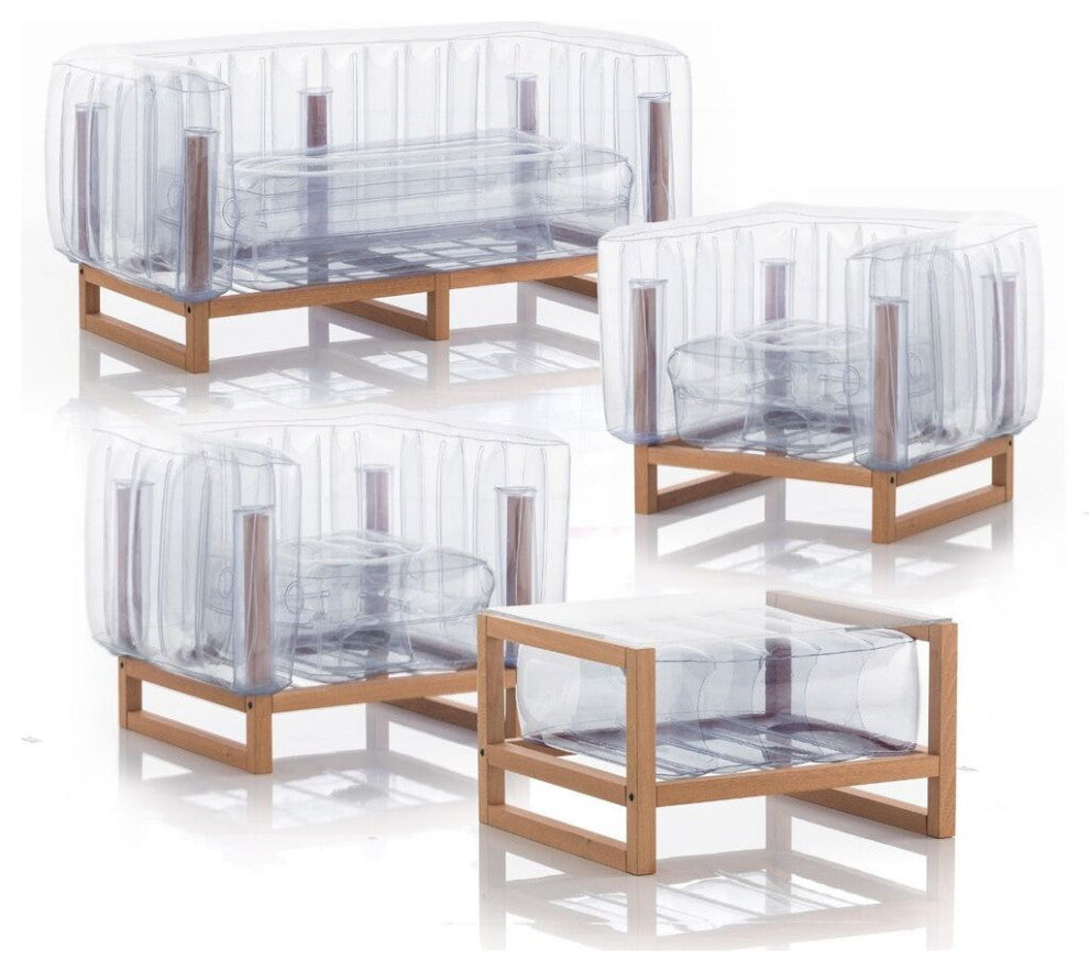 Mojow Yomi 4 Piece Living Room & Garden Set | Wooden Frame - Clear Transparent