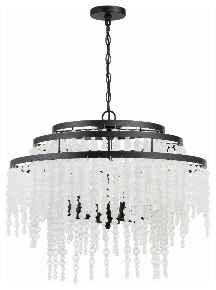 Poppy 6-Light Matte Black Chandelier, Frosted Glass Beads