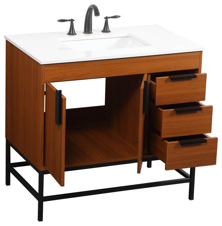 Home Living 22" Modern Teak-Light Bathroom Vanity