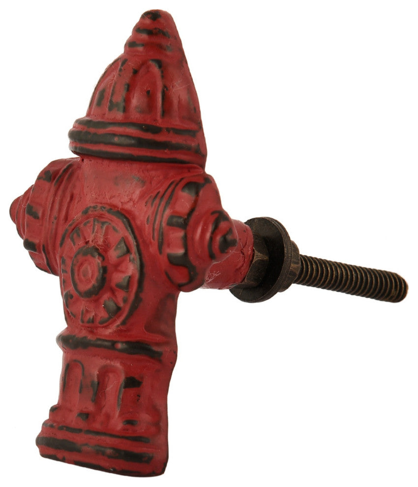 Set of 4 Fire Hydrant Cast Iron Cabinet Knobs in Distressed Red