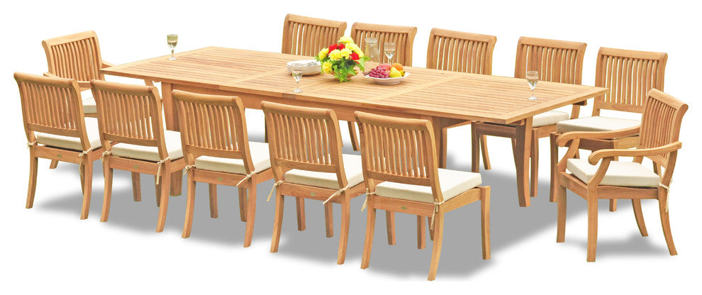 13-Piece Teak Dining Set 122" X-Large Rectangle Table 12 Arbor Stacking Chairs