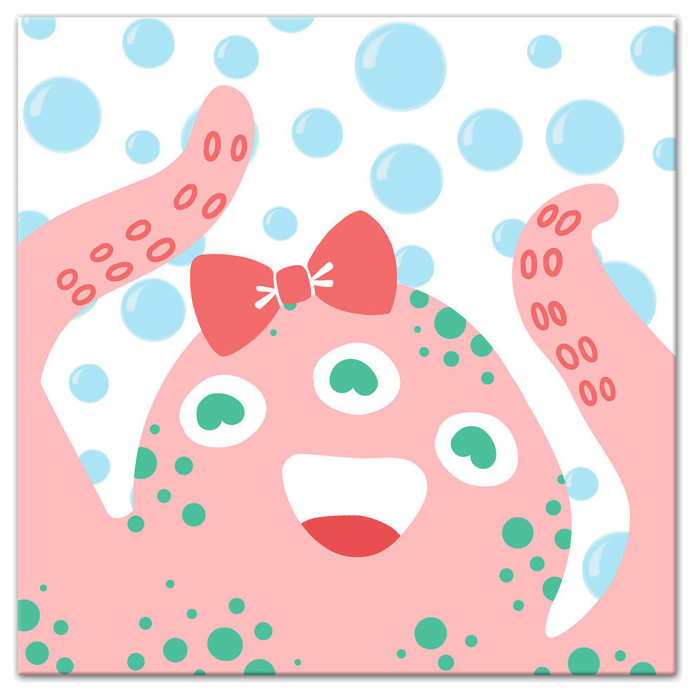 Cute Pink Bow Sea Monster 12x12 Canvas Wall Art