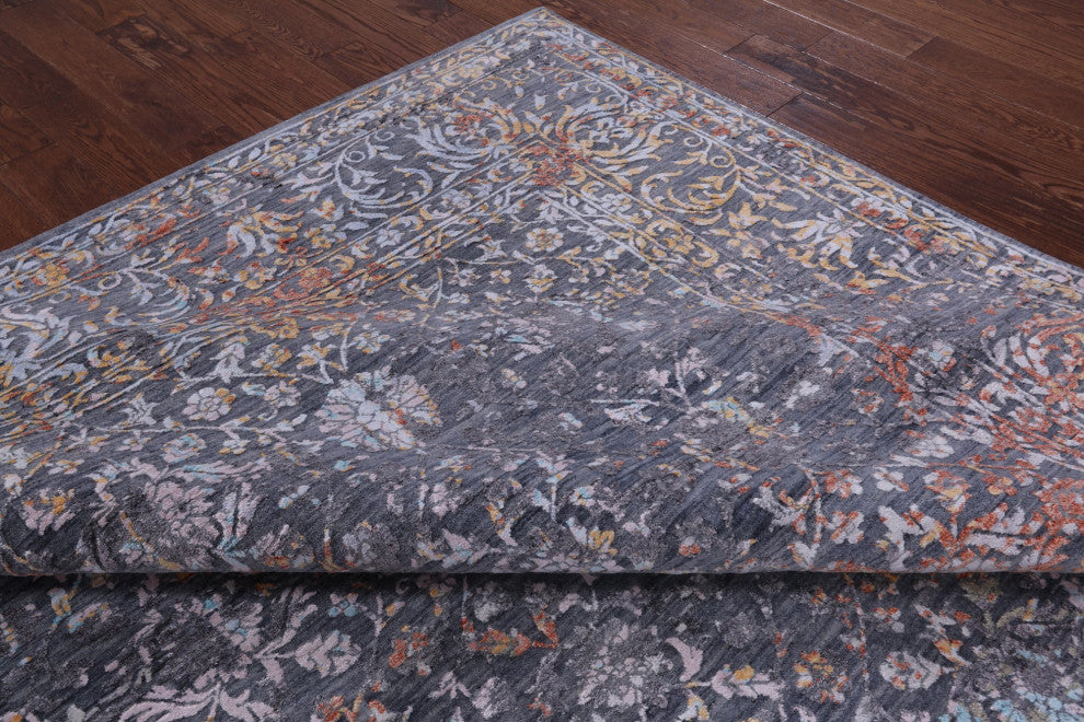 8' 11" X 11' 11" Modern Handmade Wool and Silk Rug Q8706