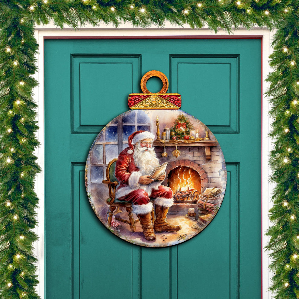 Santa at the Fireplace Wreath Holiday Door Decor Christmas Decor