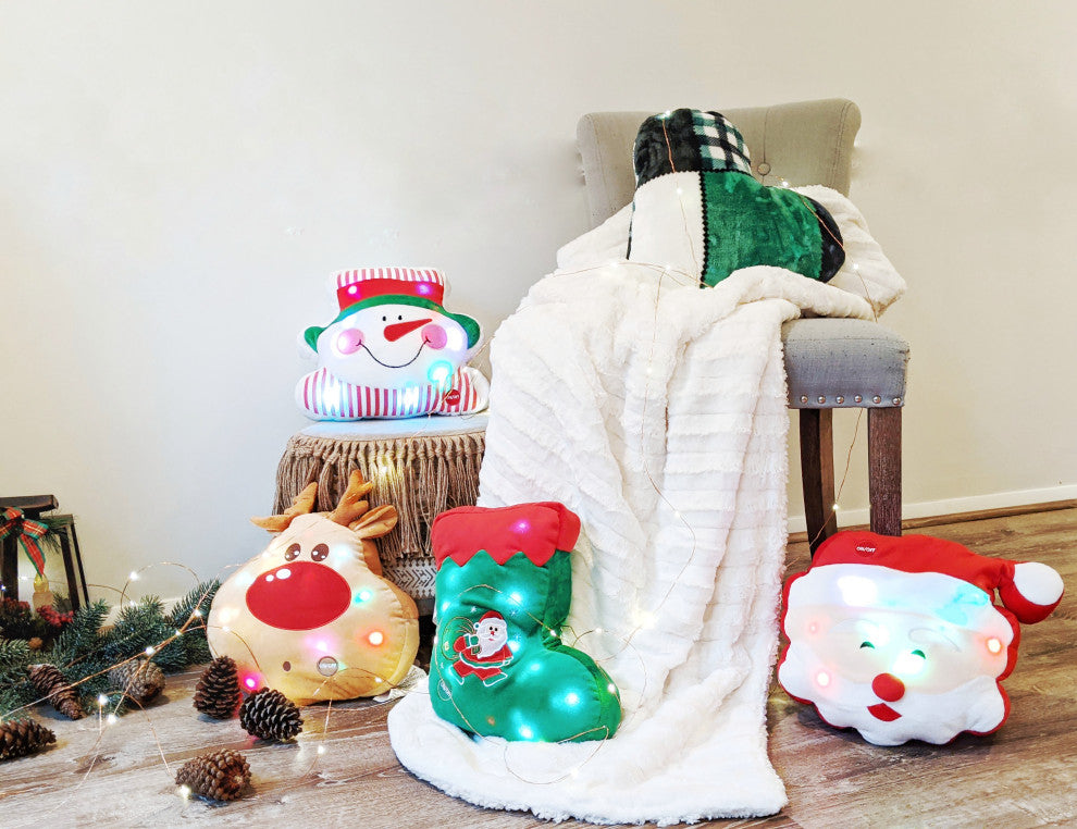 Tache Cute Christmas Lights Green Santa Stocking Microbead LED Throw Pillow