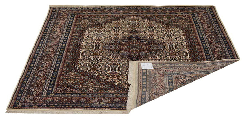 Hand Knotted Nir Wool Area Rug Oriental Cream