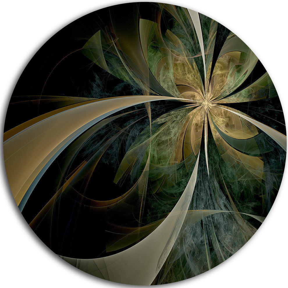 Brown And Gold Symmetrical Fractal Design, Floral Disc Artwork, 36"