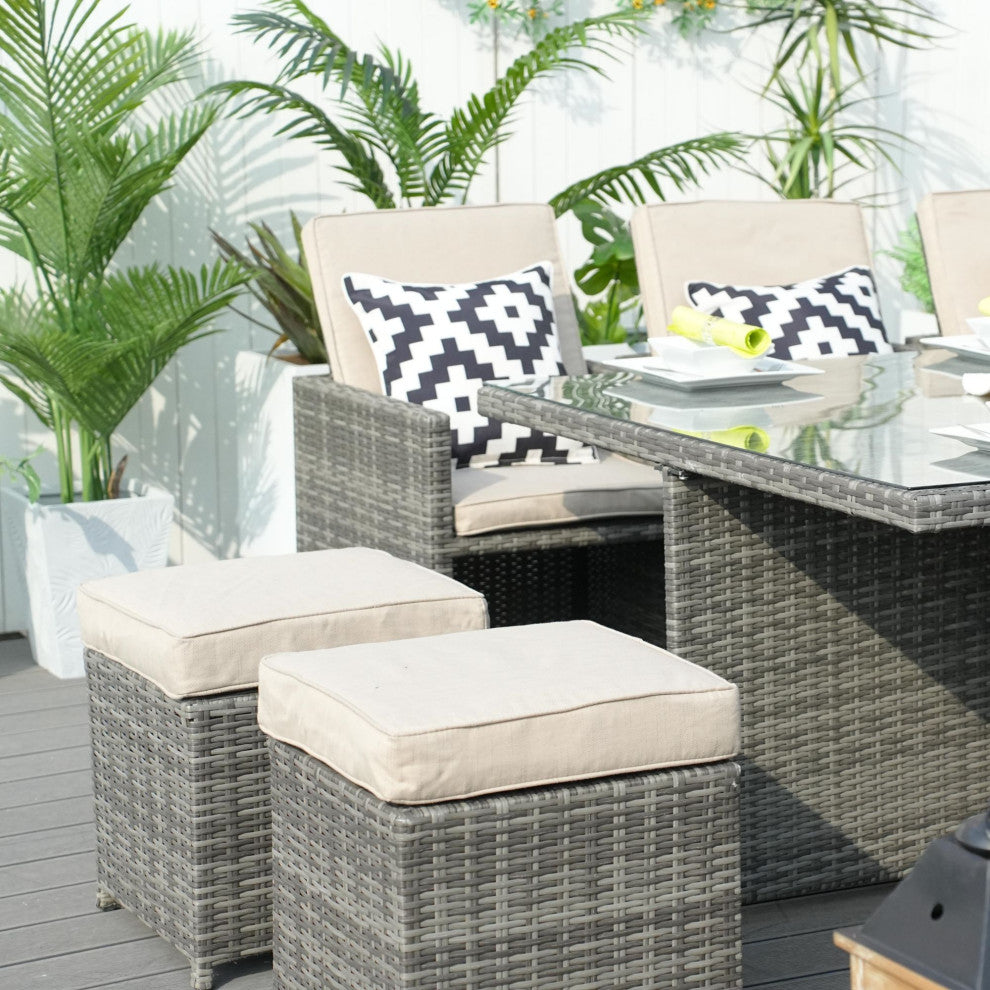 10-Seat Outdoor Rectangular Long Dining Wicker Set, Gray