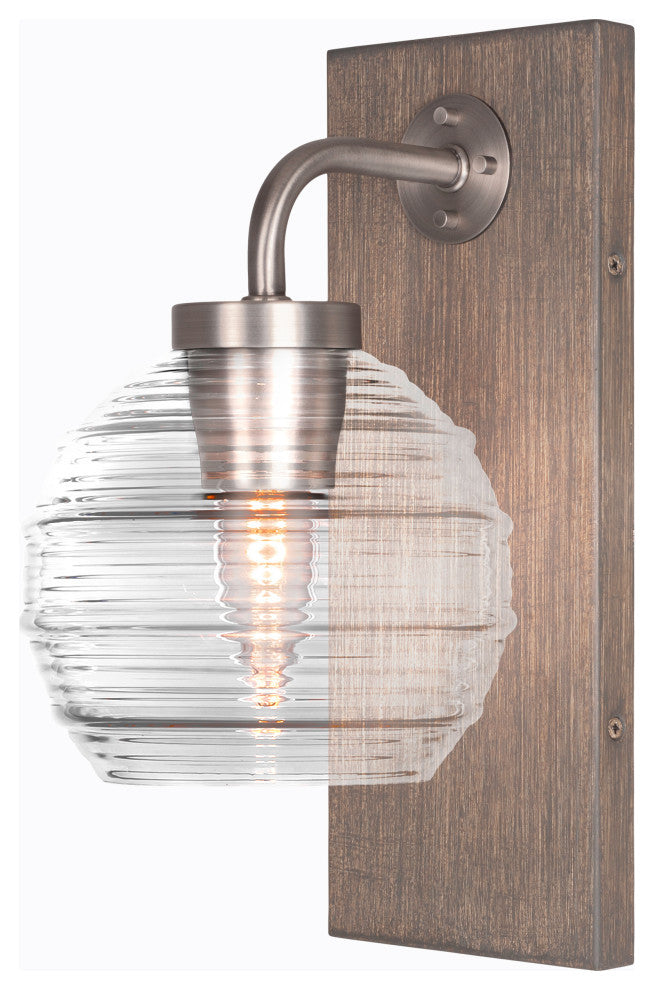 Oxbridge Wall Sconce, Graphite & Painted Distressed Metal, 6" Clear Ribbed