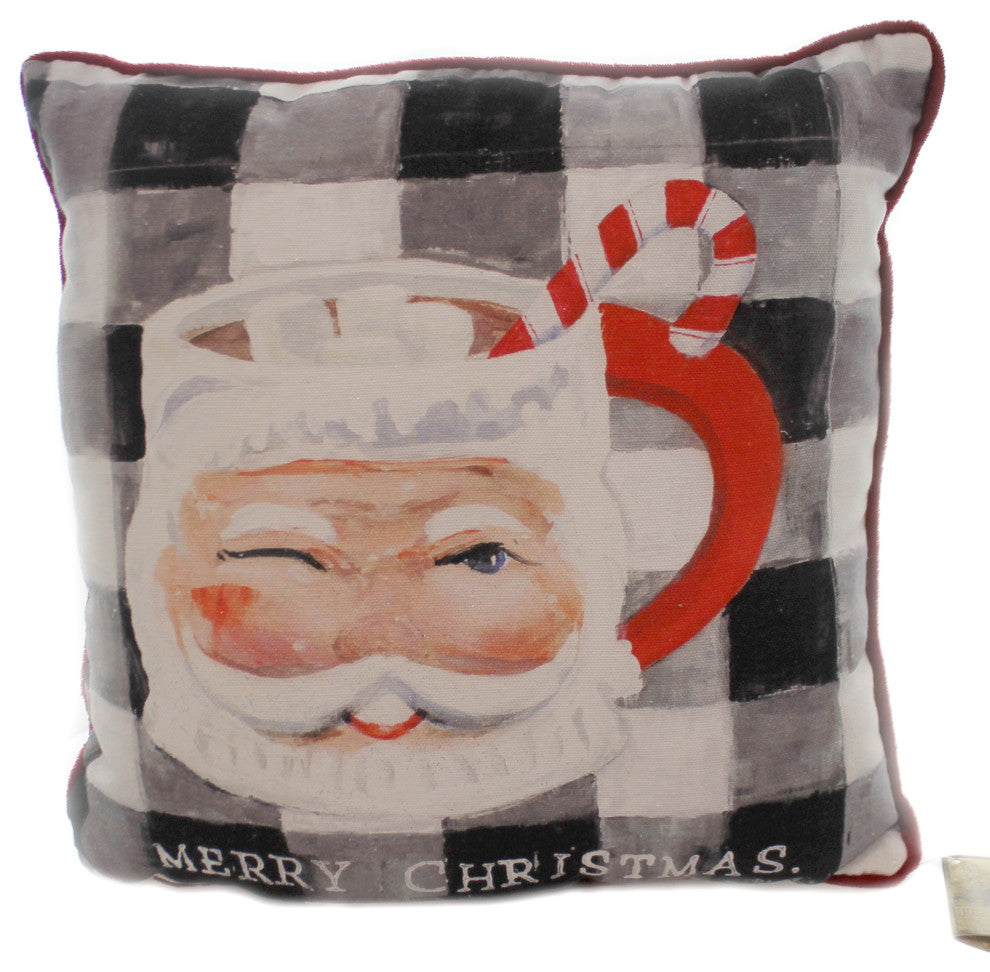 Round Top Santa Cocoa Mug Pillow Fabric Holiday Gift Candy Cane Face C18096