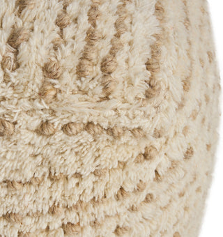 Leila Boho Wool and Cotton Ottoman Pouf, Ivory, Beige