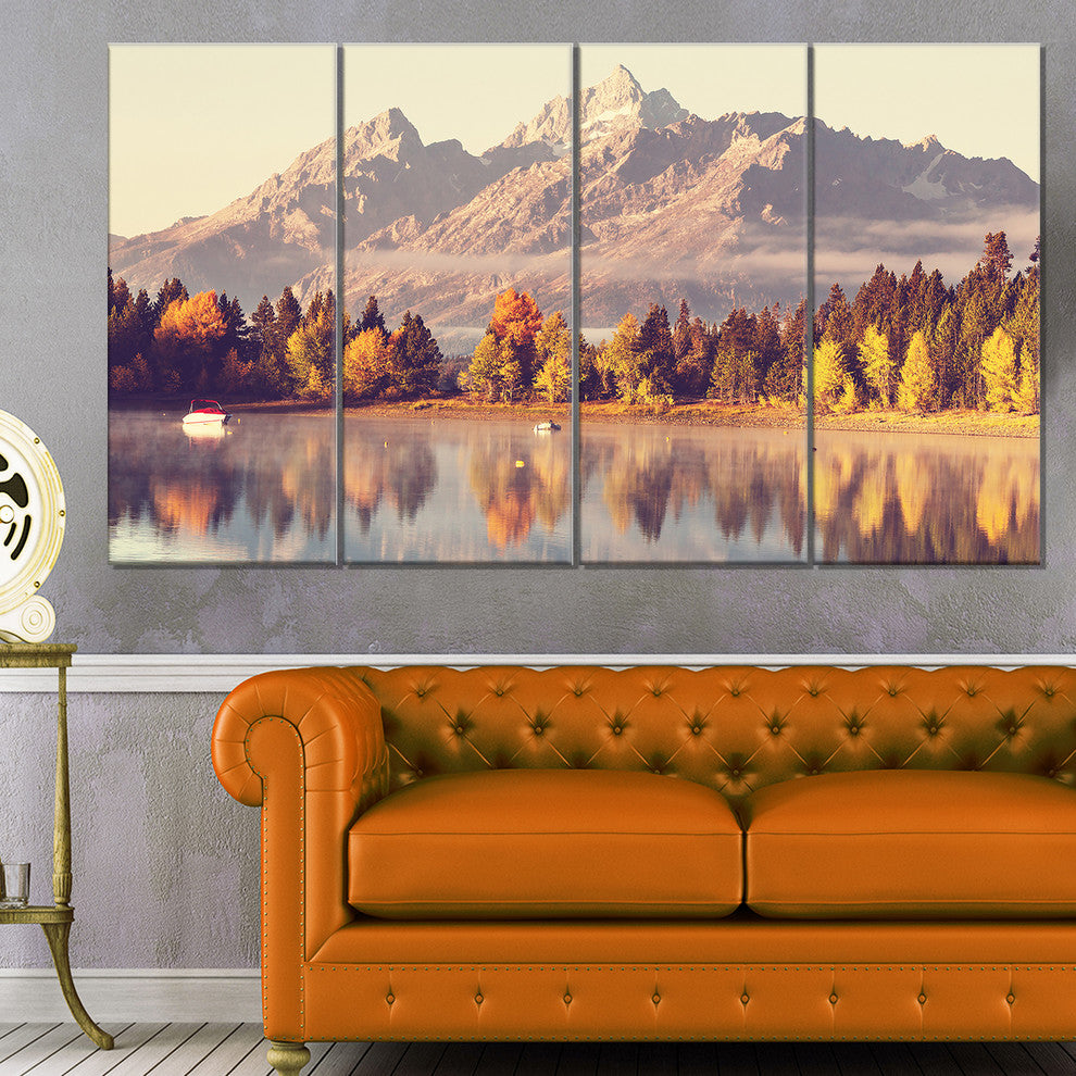 Grand Teton National Park, Oversized Landscape Canvas Art, 48"x28", 4 Panels