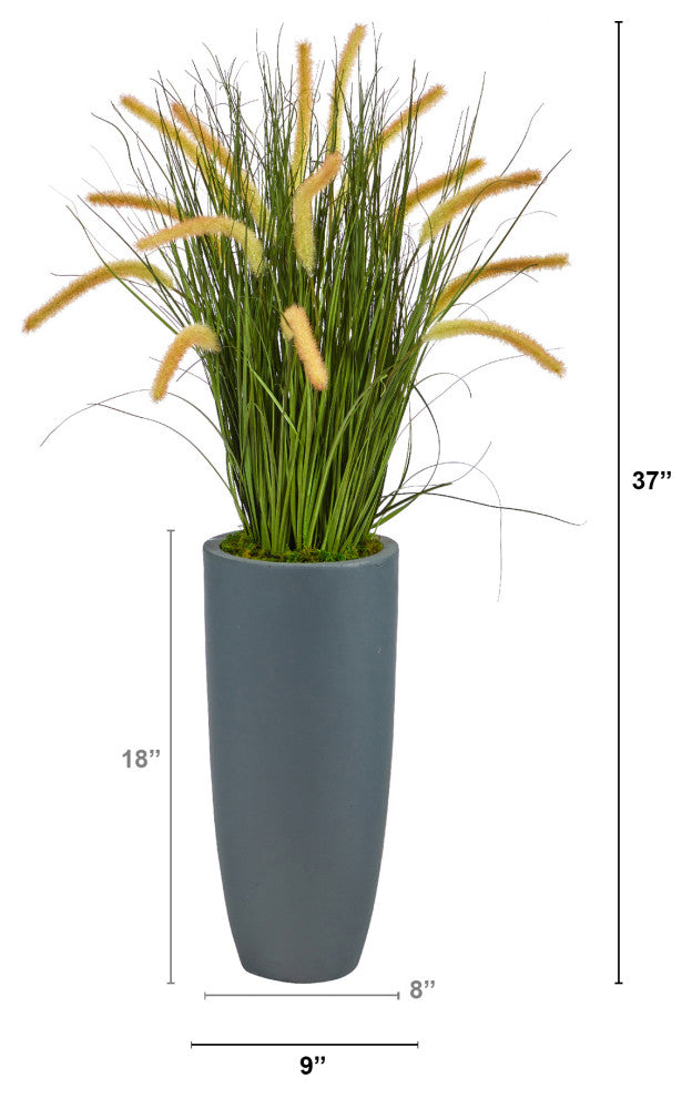 37" Onion Grass Artificial Plant, Gray Planter