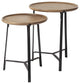 Set Of 2 Round Brown Solid Wood Iron Base Nesting Side Tables