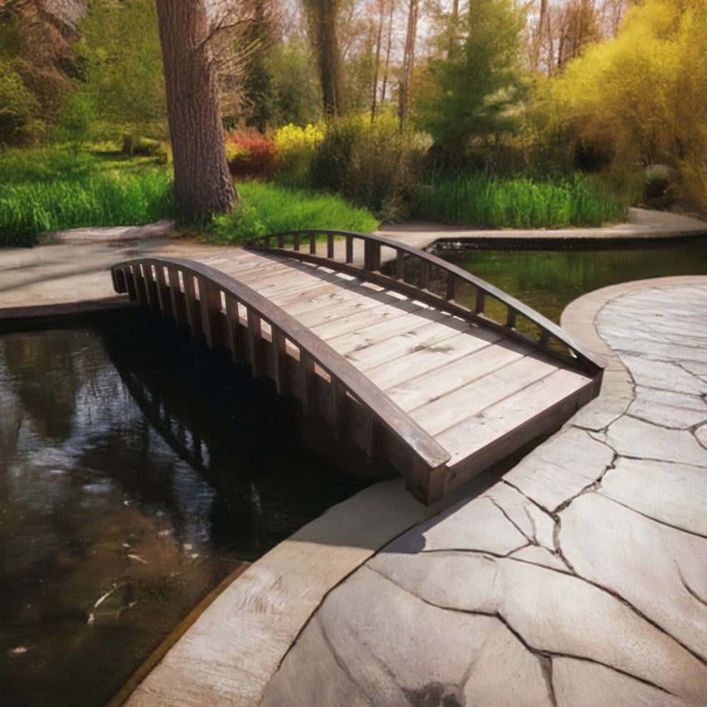 SamsGazebos Japanese Crescent Wood Garden Bridge 8 ft