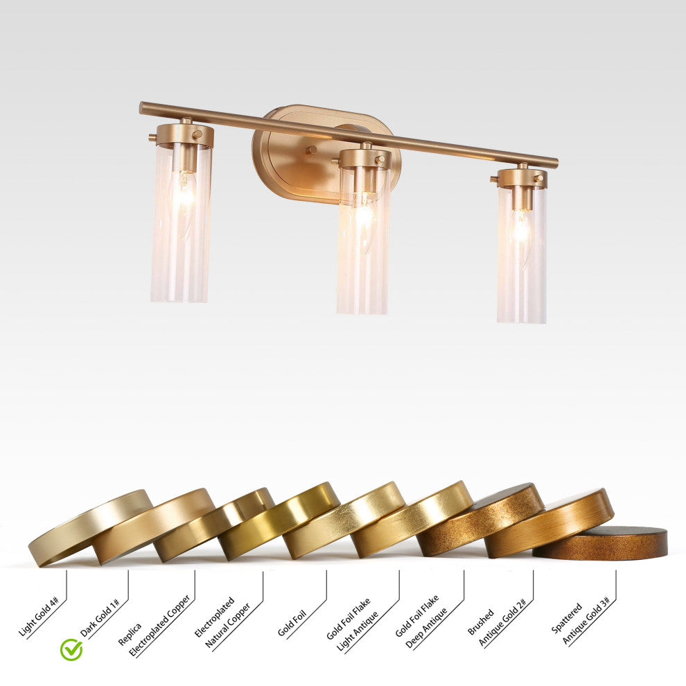 LNC Modern Gold Bathroom Vanity Light, with Clear Glass, 3 Lights