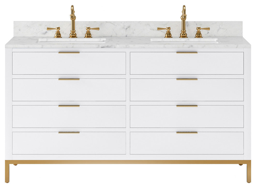 Bristol 60" Marble Countertop Vanity, White With Hook Faucet