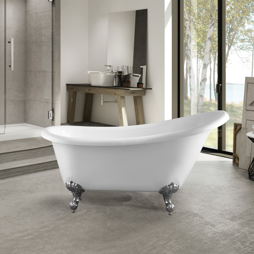 Vanity Art Freestanding Acrylic Soaking Bathtub, 67"x30"x31"