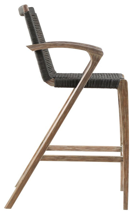 Brielle Outdoor Eucalyptus Wood and Rope Counter or Bar Height Stool