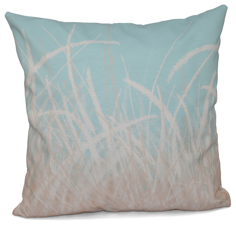 Sea Grass 1, Floral Print Pillow, Aqua, 16"x16"