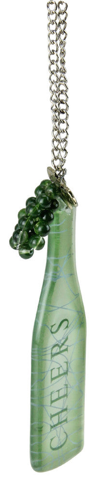 Tuscan Winery "Cheers" Green Wine Bottle With Grapes Tag Christmas Ornament 5"