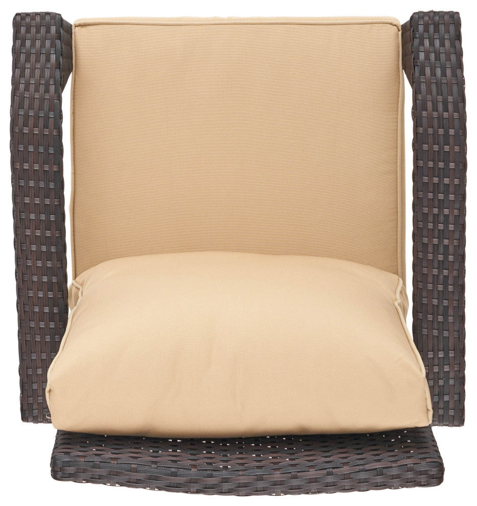 GDF Studio Bleecker Outdoor Brown Wicker Club Chair With Cushion, Set of 2, Brown